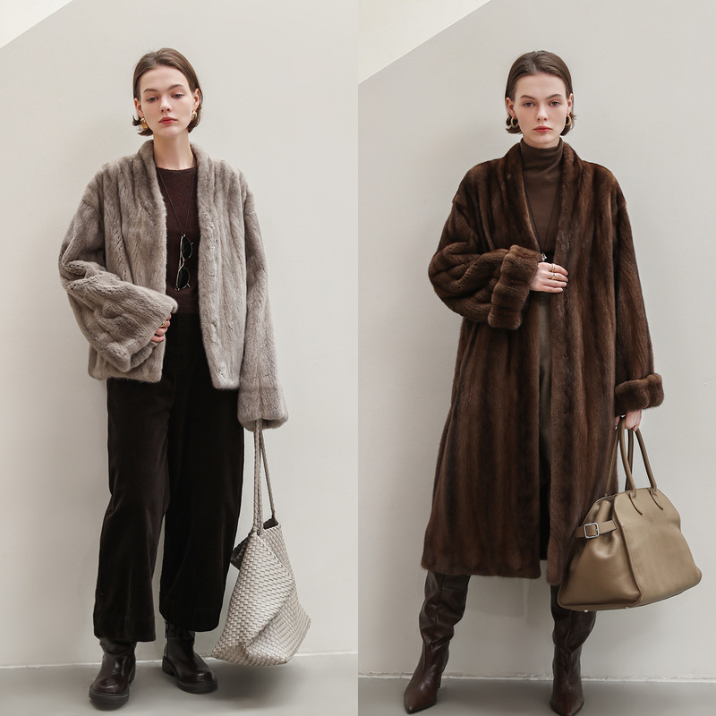 Fangtai 2026 New Imported Mink Fur Coat for Women, Full Mink V-Neck with Fully Drawn Fur Sleeves, Young Style Coat Fangtai 2026 New Imported Mink Fur Coat for Women, Full Mink V-Neck with Fully Drawn Fur Sleeves, Young Style Coat