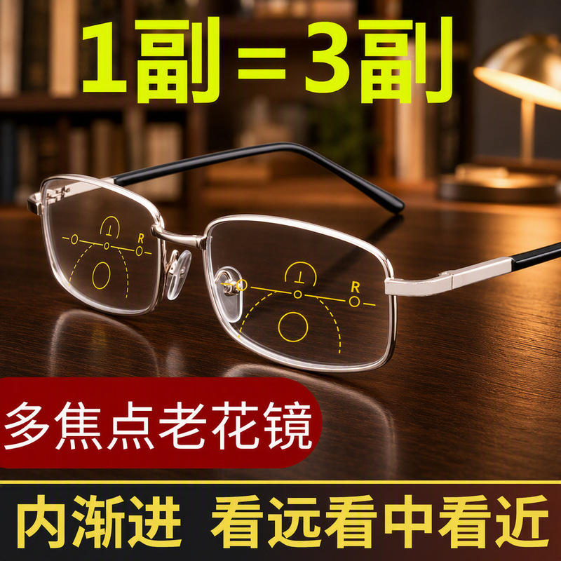 Progressive Multifocal Reading Glasses, Zoom Glasses for Both Distance and Near Use, Anti-Blue Light, Pc Material Certified, Three-Use for Distance, Medium Distance, and Near Use