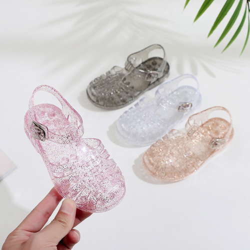 Children's Summer Outdoor Water Crystal Bird's Nest Shoes with Holes Breathable Baby Hole Shoes with Buckle for Middle and Large Girls