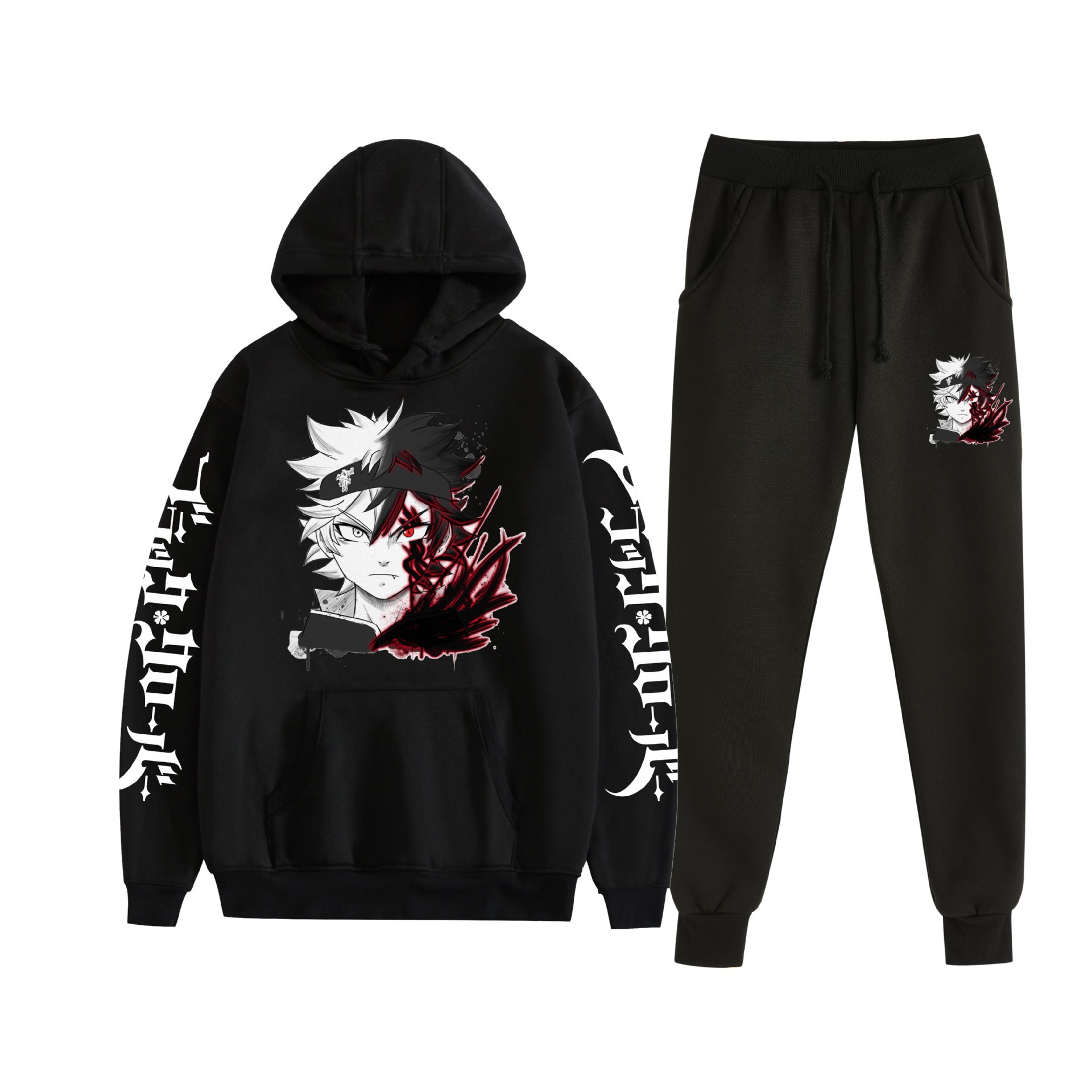 Comercio exterior nuevo estilo riman negro trébol de cuatro hojas Black Clover suéter con capucha corsés traje de dos piezas