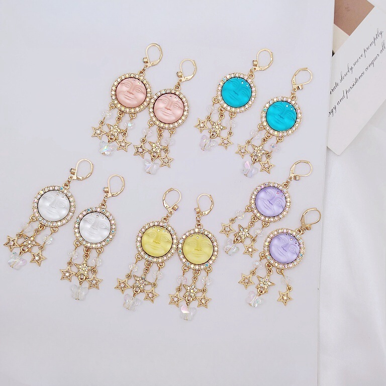 European and American Retro KF Exquisite Fashion Moen Face Prototype Design Tassel Colorful Stars with Dream Earrings