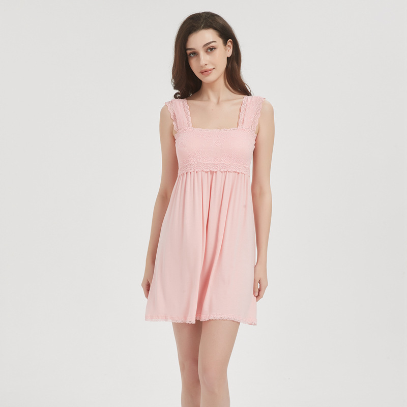 Cross-border Pajamas 2025 Summer New Strapless Lace Sexy Nightgown Women with Chest Pad Modal European and American Pajamas Women