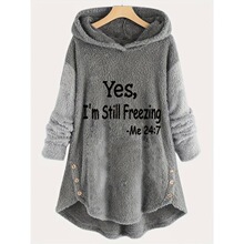 A 79892 Hooded Fleece Letter Print Top �Bñë�qӡ������