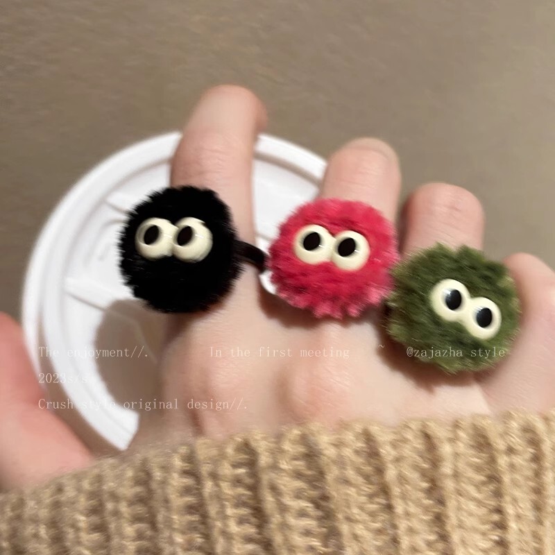 Cute Personalized Briquette Plush Ring for Women Autumn and Winter New Niche Design Index Finger Ring Funny Cartoon Ring