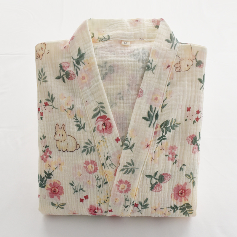 Spring and Autumn nightdress women's summer cotton gauze kimono ins nightgown thin sweat steaming clothing bathrobe plus size pajamas