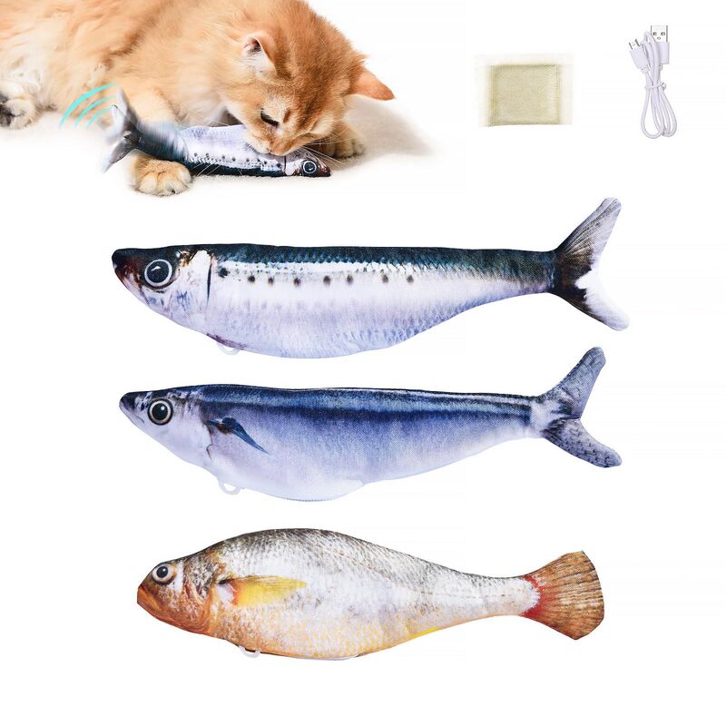 亚马逊新款猫咪仿真跳跳鱼玩具自嗨解闷神器耐抓咬宠物自动逗猫棒|undefined