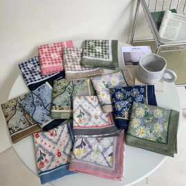 58CM棉麻方巾复古文艺碎花小清新领巾发带头巾ins围巾韩版围巾女