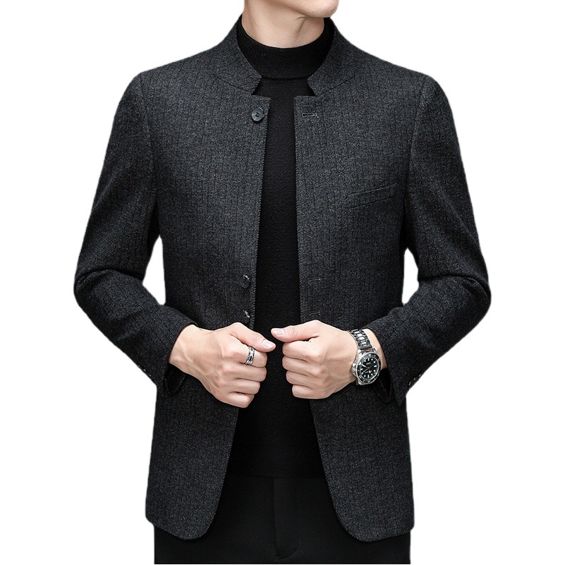 Traje de hombre con cuello alto, nuevo traje informal de negocios para primavera y otoño, traje elástico ajustado para hombres de mediana edad, chaqueta de hombre