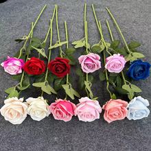 单支绒布玫瑰仿真花婚庆酒店背景场地装饰家居摆放手捧外贸花艺批
