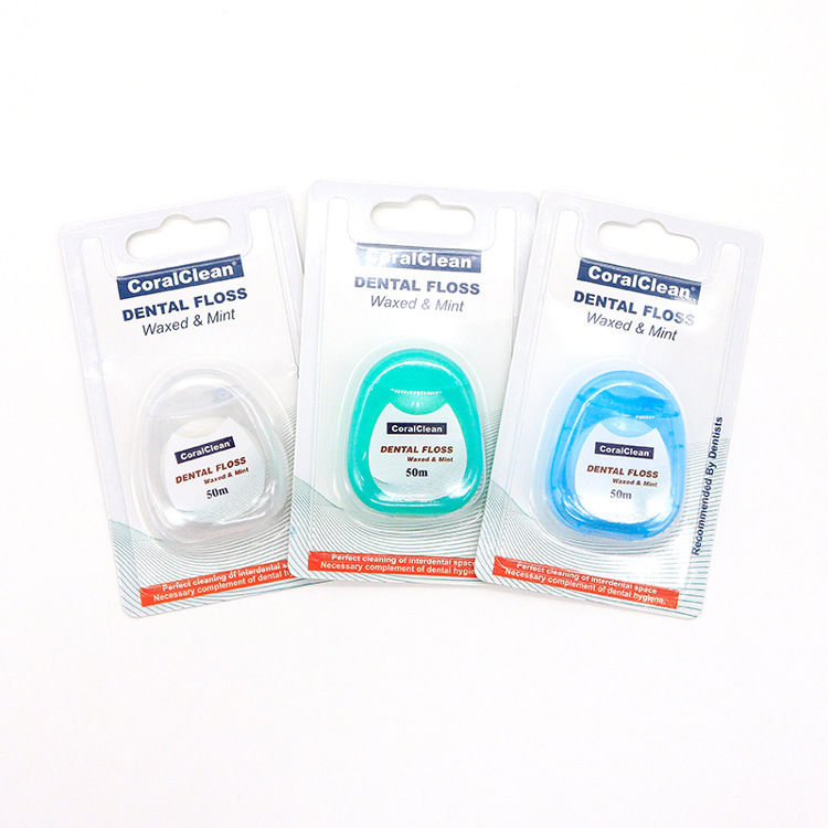 Menta sabor plana Hilo dental palillo Cuidado Oral limpieza fina hilo dental portátil en caja 50 m/rollo