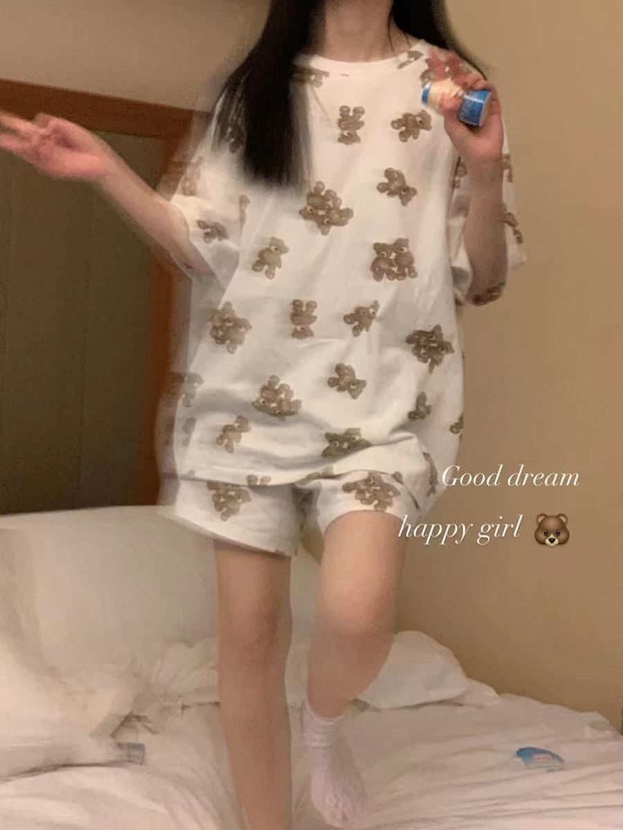 Pijamas de verano de las mujeres más el tamaño ins moda lindo pantalones cortos de manga corta estudiante de verano Delgado desgaste del hogar traje de dos piezas