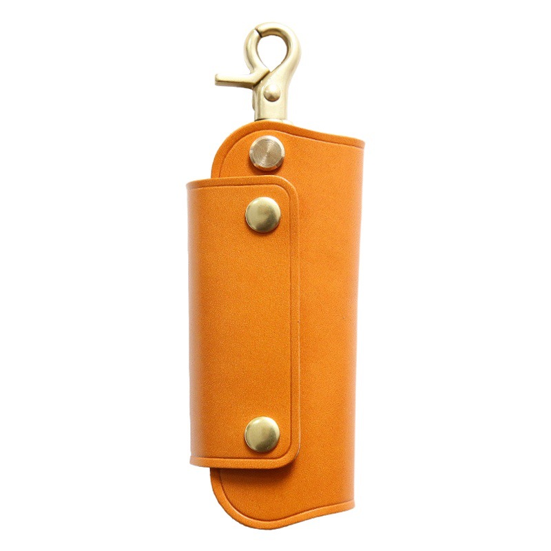 Vintage Genuine Leather Large Capacity Buckle Car Key Bag Men's Waist Hanging Head Layer Vegetable Tanned Cowhide Multifunctional Key Bag
