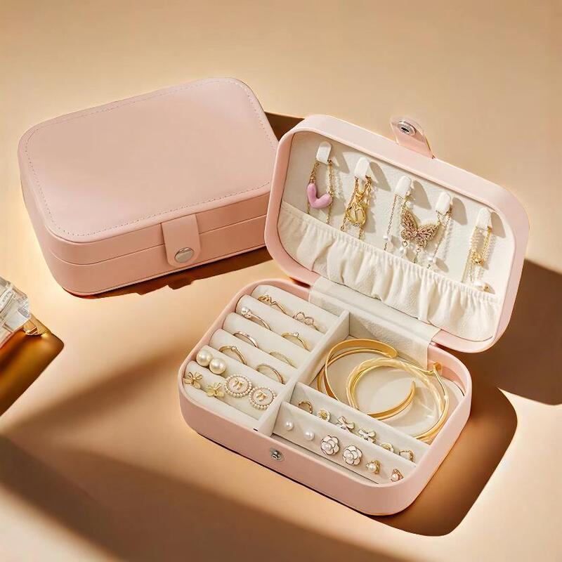 Leather Jewelry Box, Portable Travel Necklace Storage Box, Ring and Earring Jewelry Bag, Compartmentalized Jewelry Storage Box