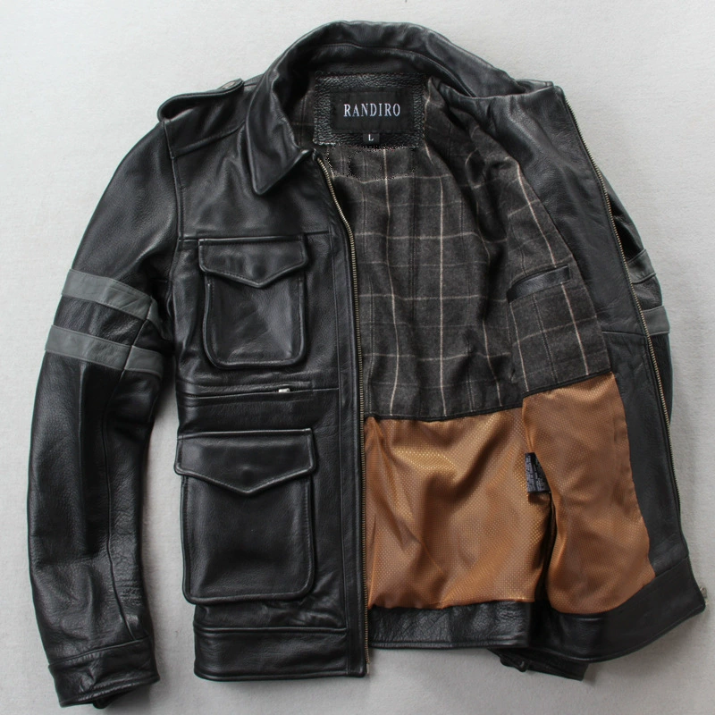Leather jacket, genuine leather, cowhide, slim fit