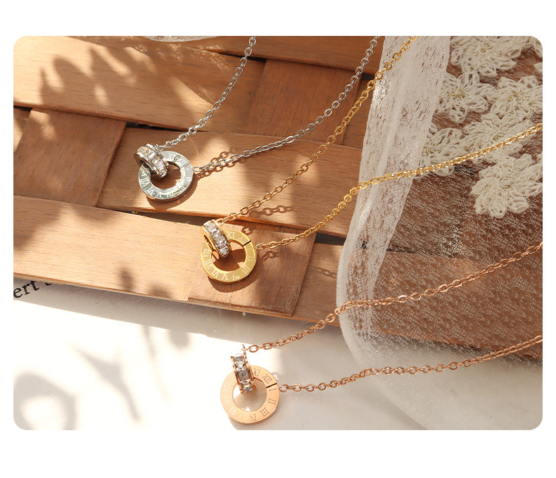 fashion simple geometric double-ring titanium steel earrings necklace