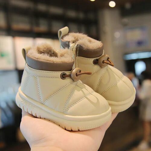 Baby Snow Boots with Fleece Warmth Short Boots Winter New Men and Women Children Cotton Shoes Soft Sole Baby Learning Rain Umbrella Fabric
