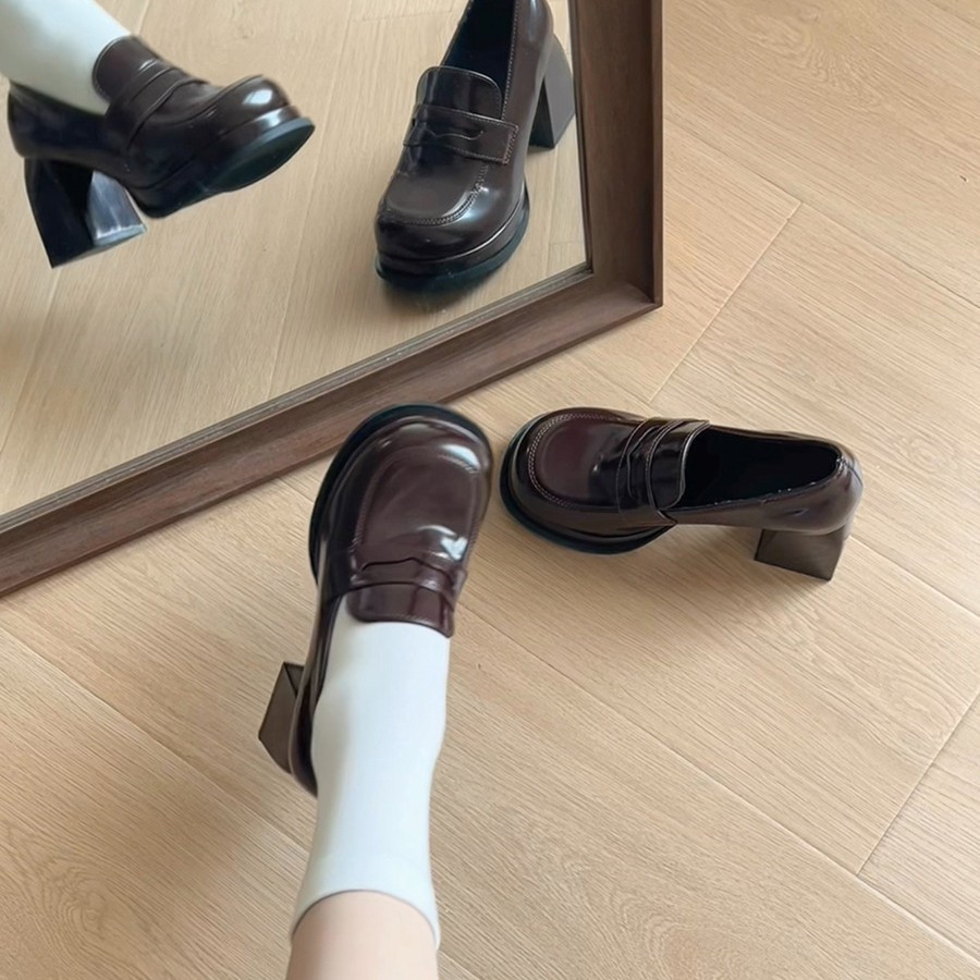 패션 블랙 레트로 프랑스 스타일 두꺼운 하이힐 로퍼 여성 2025 새로운 도착 여름 원피스 모든 매치 메리 제인 신발