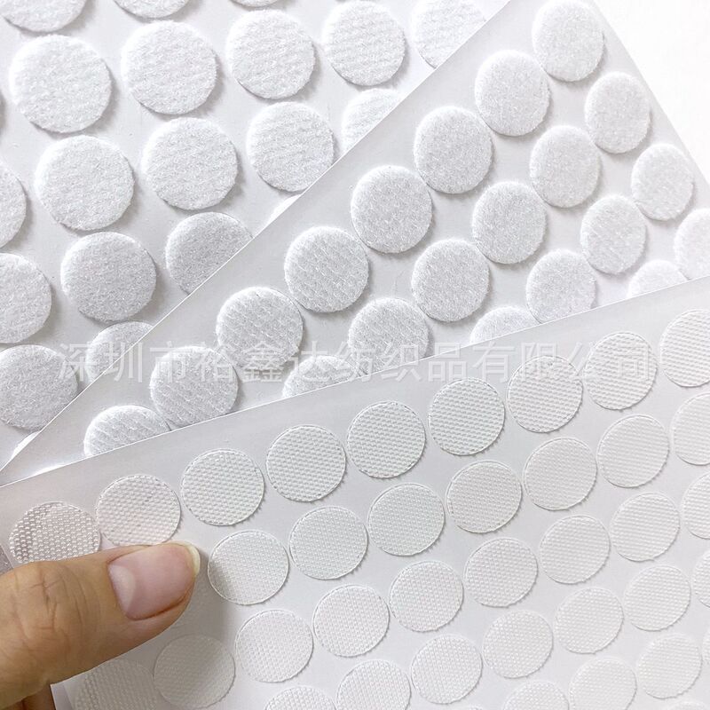 Thin Velvet Transparent 15mm Hook and Loop Fastener with Adhesive Backing, Transparent Release Paper, Circular Adhesive Fastener, Circular Nylon