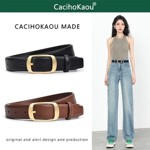 Belt for women, genuine leather, versatile 2025 new belt for women, pin buckle, fashion decorative jeans with cowhide, simple