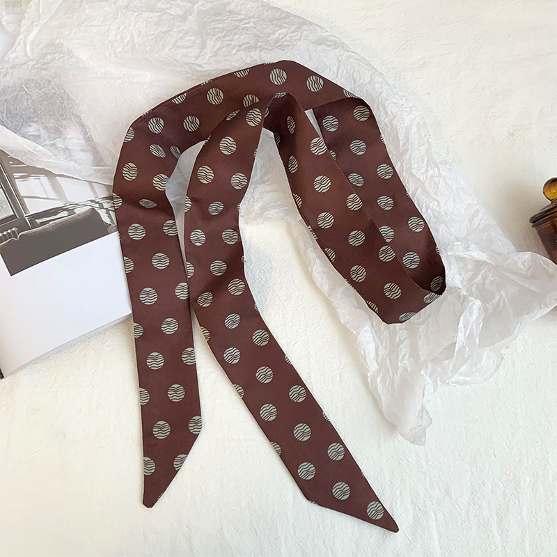 Bufanda de seda de lunares, banda larga, sensación de alta gama, nuevo estilo multiusos, todo-fósforo, bufanda pequeña, pañuelo para el cabello, cinturón de cinta para el cabello