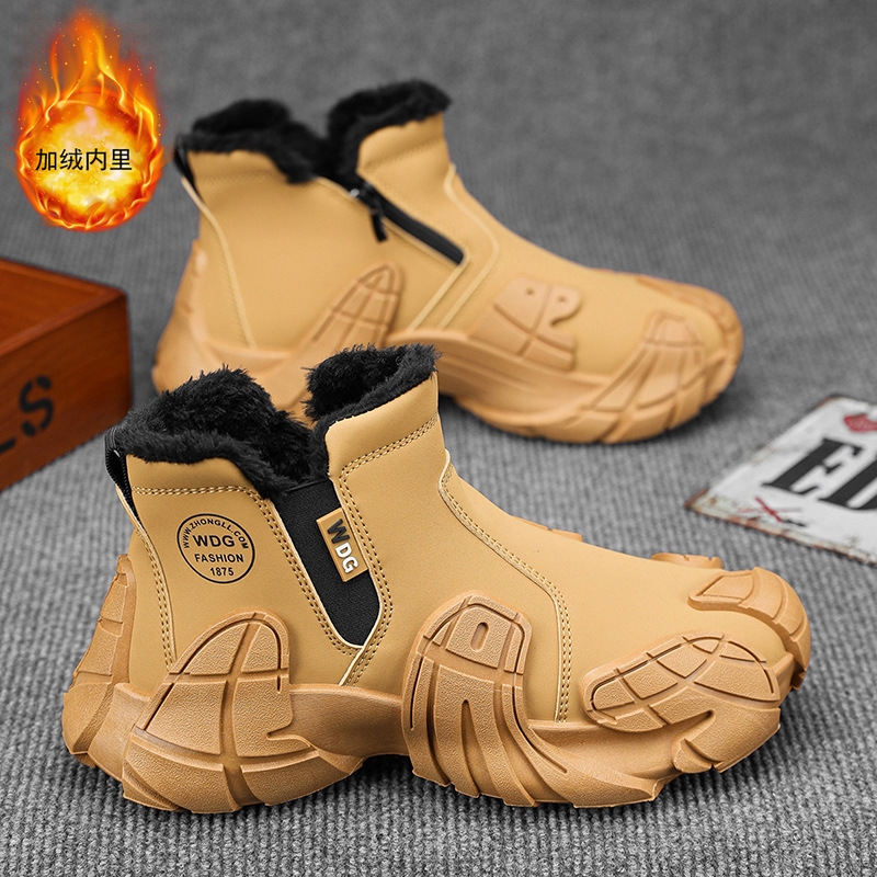 Men's Shoes Explosions Winter New Style Slip-on Boots fleece-lined Warm Oversized 45 Size Short Boots Men's Tooling Martin Boots