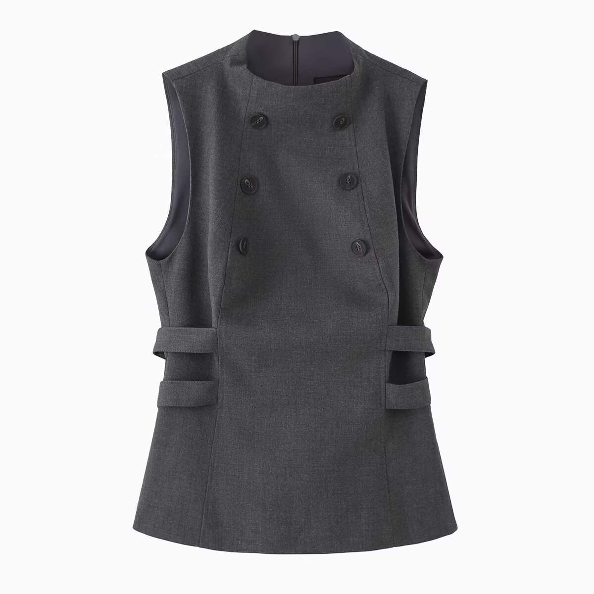 Bsk&Traf Women's 2025 Winter New European and American Fashion Half Turtleneck Sleeveless Buttoned Top 9688210