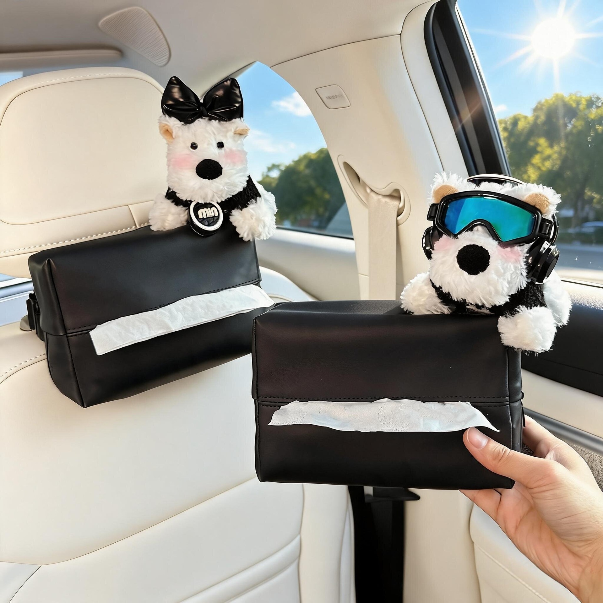 2026 New Model West Highland Car Tissue Box, Car Headrest Tissue Holder, Seat-Mounted Car Tissue Bag, Cute for Women