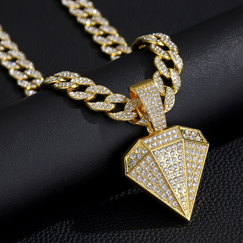 Collar de cadena cubana con colgante de aleación en forma de diamante, estilo hip-hop, moderno y creativo para hombre