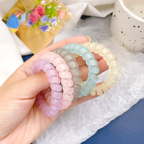 Colorful transparent sanding phone cord, simple and durable high elasticity elastic band for women's hair tying, ponytail hair tie, hair cord cover