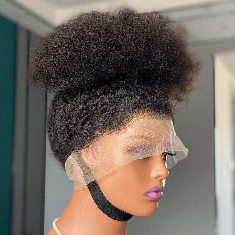 Afrokinkycurlywig360Lace100%Humanhair Front Lace Wig Real Human Hair Short Curly Hair