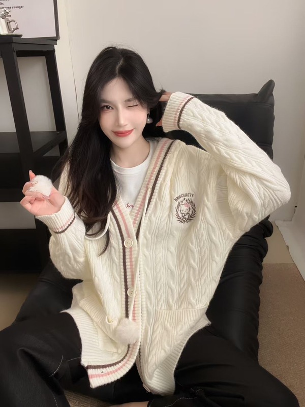 甜心韩系慵懒风连帽针织衫毛衣女秋冬学院风麻花外套上衣|undefined