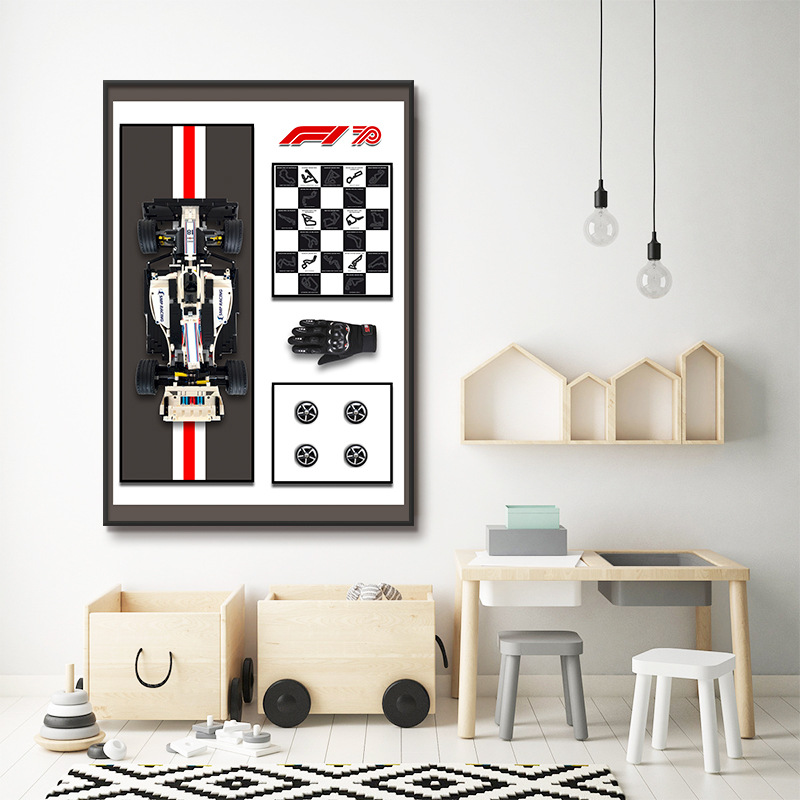 Bloques de construcción en la pared, marco de exhibición, dormitorio de niños, cuadro de cabecera, McLaren F1, marco de fotos de automóvil en la pared, habitación de niños, automóvil