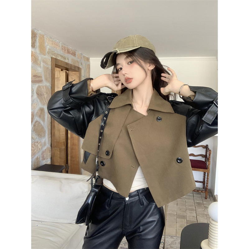 실제 촬영, 실제 가격, 새로운 스타일, 독특한 디자인, 대비색 스티칭, 짧은 윈드브레이커 재킷, 아우터웨어