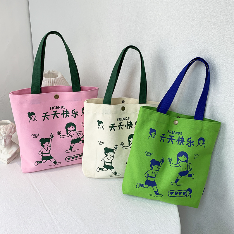 Bolsa de lona, bolso de lona de caricatura de mujer, bolso de mano, bolso de mano pequeño, bolso de mano casual coreano, una bolsa de cabello