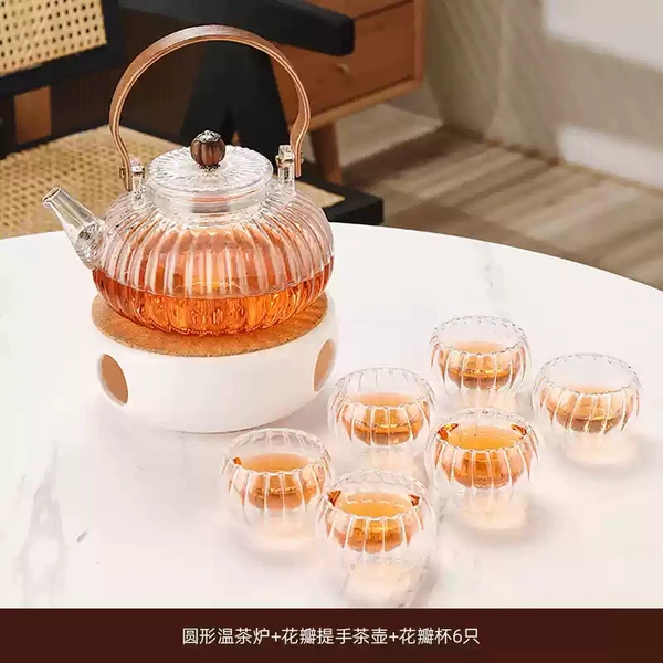 Pumpkin pot + round tea warmer + 6 pumpkin cups