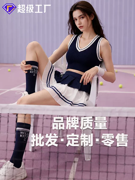 Summer College Style Tennis Outfit for Women, Color-Block V-Neck Vest and Tiered Skirt, Breathable for Outdoor Sports, Customizable