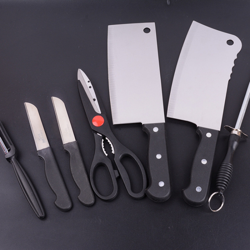 Fuente de cuchillo de madera cuchillo de cocina machete tijeras cuchillo de acero inoxidable de ocho piezas juego de cuchillos ejecutar conjunto de cuchillos Jianghu