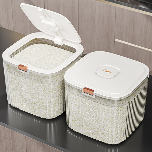 Light luxury 20kg 30kg transparent rice bucket push-type open lid rice storage tank insect-proof and moisture-proof flour bucket rice bucket wholesale