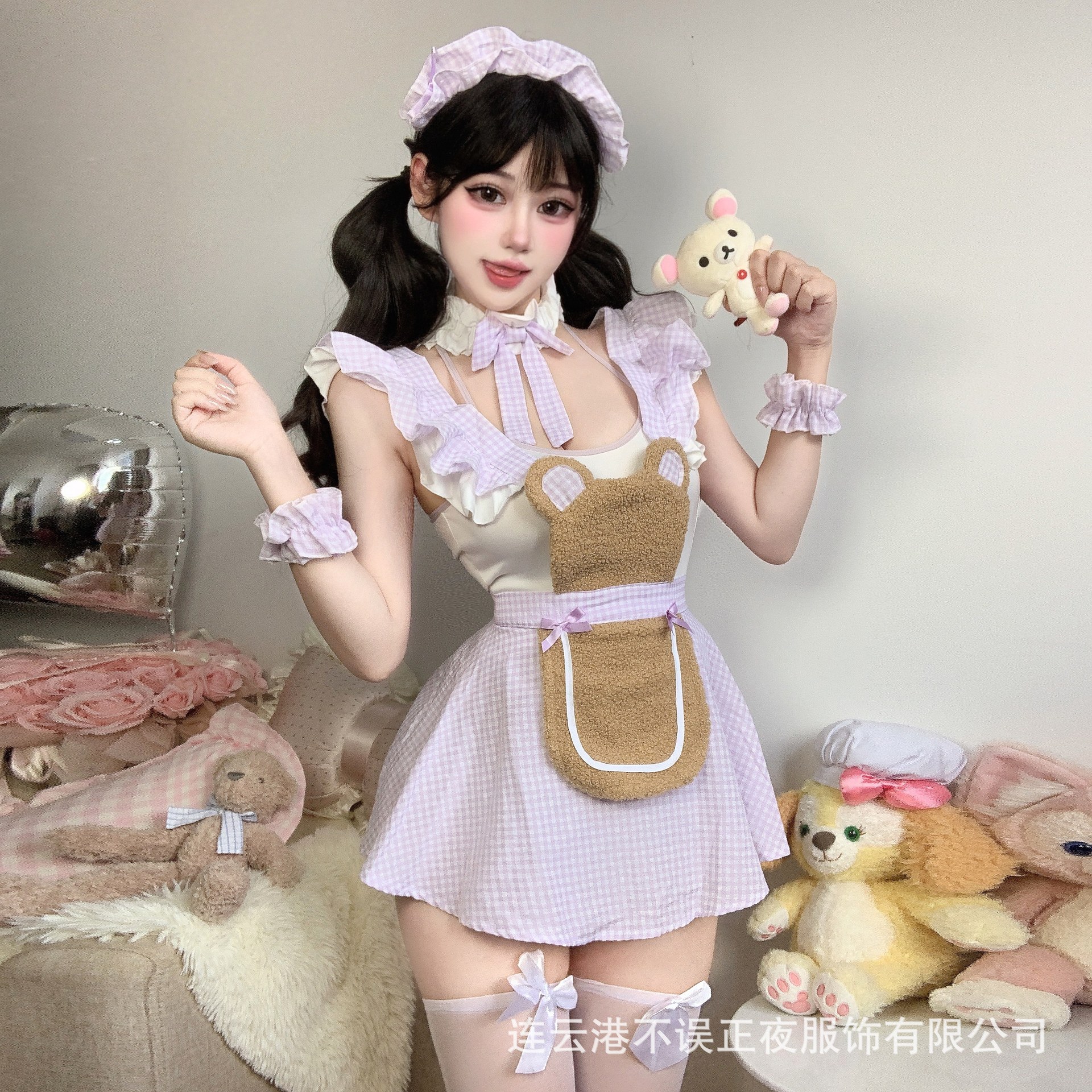 Sexy Lingerie with a Bear Maid Uniform, Sweet and Playful Sleepwear Set for Women, Flirting Qqny