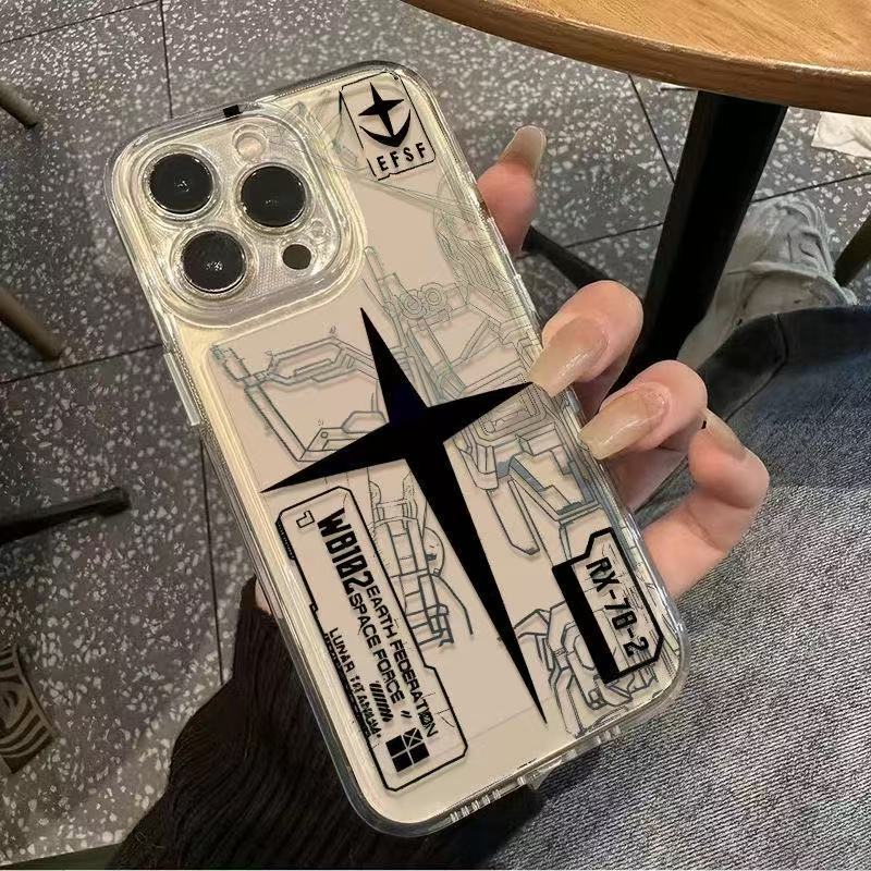 Transparent Space Shell Shield Gundam phone case, compatible with Apple 16/15/14/13 Pro Max, and also available for 12/11 (soft case, 17)