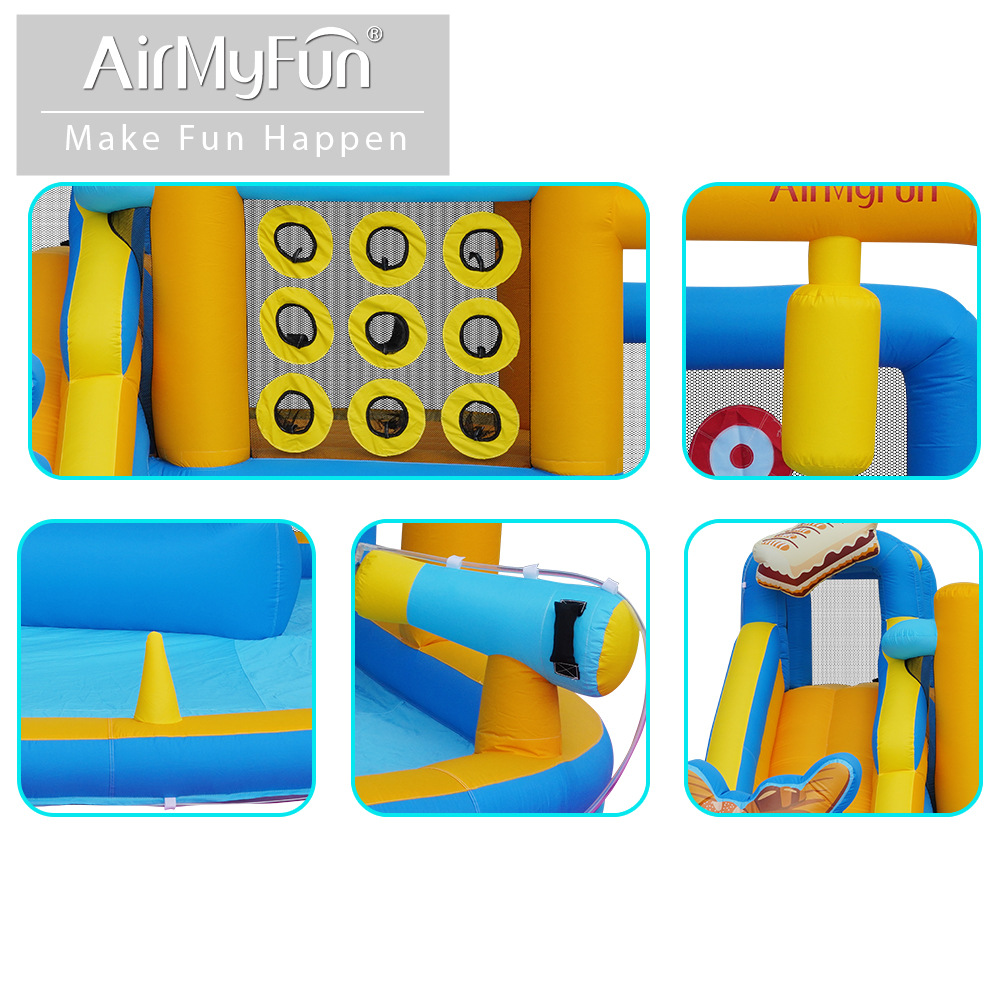 AMF | Hogar para niños castillo pequeño castillo inflable rociado de agua fiesta interior rociado de agua parque infantil tobogán inflable