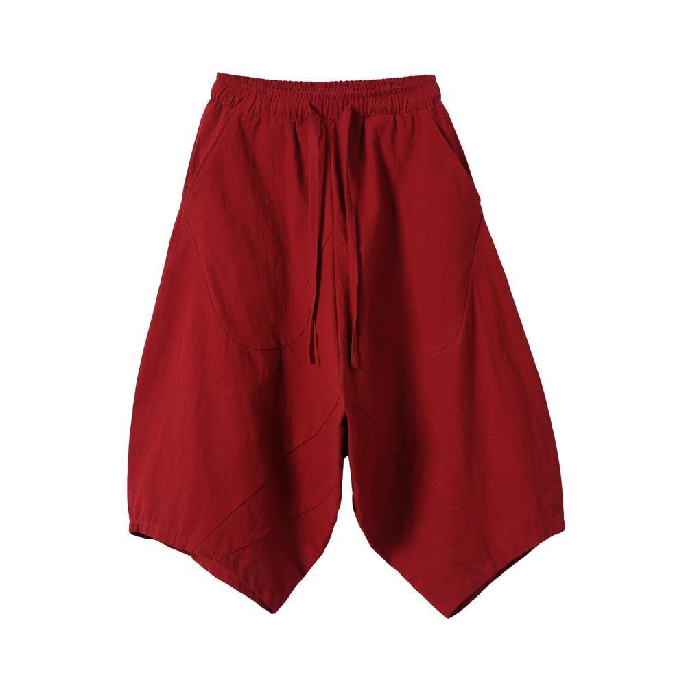 Pantalón ancho de elefante tailandés, bombachos, pantalones cortos de lino sueltos gordos de talla grande para hombre, pantalones cortos, entrepierna grande, pantalones de playa, verano