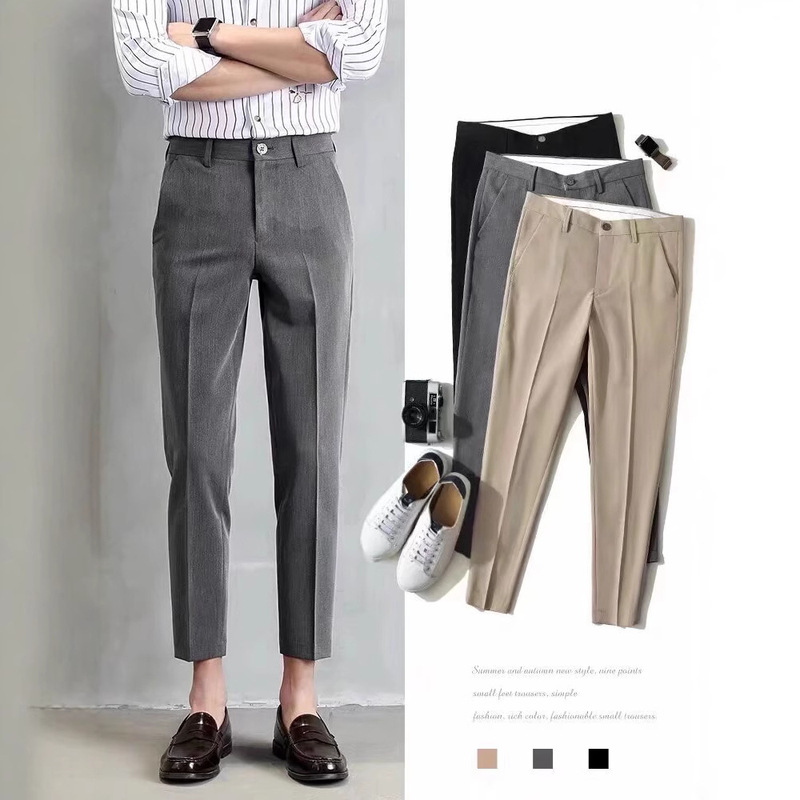 Trendy Summer Men's Cropped Dress Pants, Slim Fit Casual Korean Style Versatile Fashion Trendy Summer Men's Cropped Dress Pants, Slim Fit Casual Korean Style Versatile Fashion