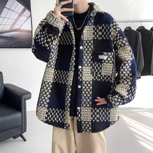 Autumn/Winter Men's Wool Blend Blazer Jacket - High-End Streetwear Brand, Thick Top, 2025 Trendy Bad Boy Style Outerwear