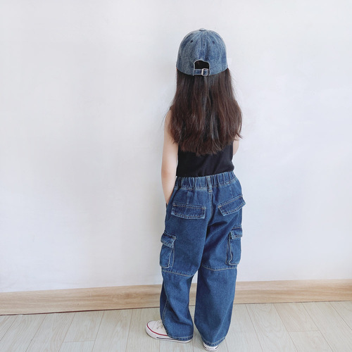 ANKRT Summer and Autumn Series Parent-Child Clothing Boys' Stylish Heavy Work Jeans Girls' Casual Work Pants Sun Protection