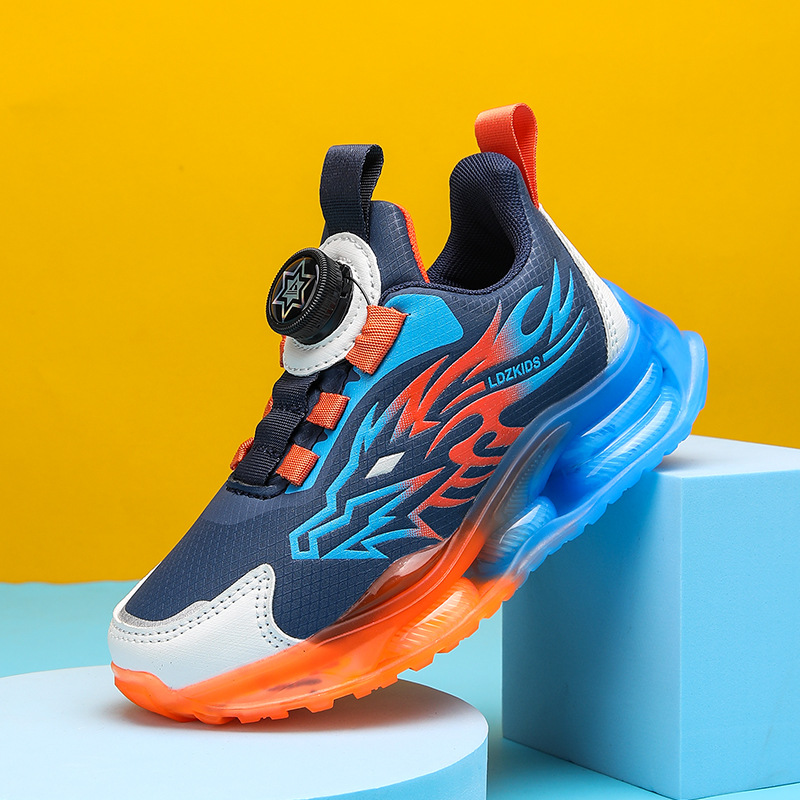 Zapatos para niños con algodón de cacho 2025, zapatos de cuero de otoño y invierno para niños, botón giratorio, zapatos de correr para niños grandes