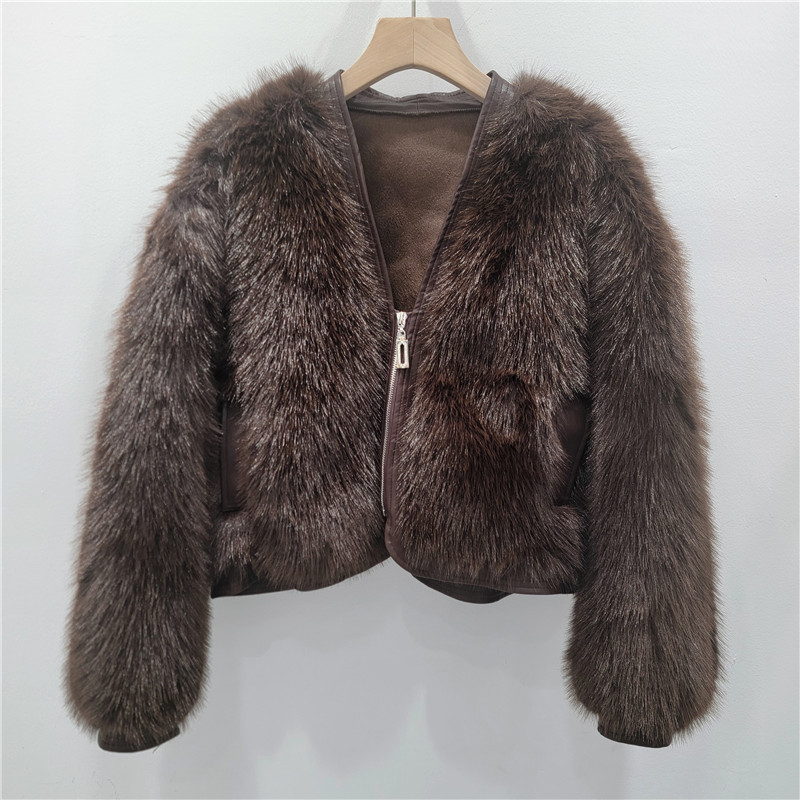 Ambiental visón abrigo de piel de visón para mujeres corto de invierno 2025 nuevo abrigo de peluche de piel imitación