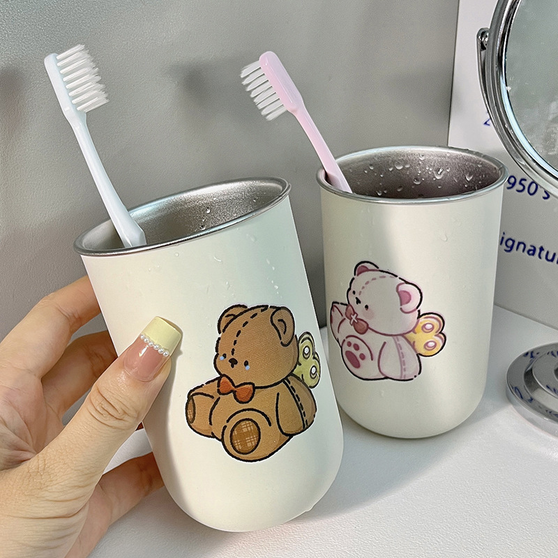 儿童可爱小熊款牙刷杯304不锈钢卡通简约创意情侣一对刷牙漱口杯|undefined