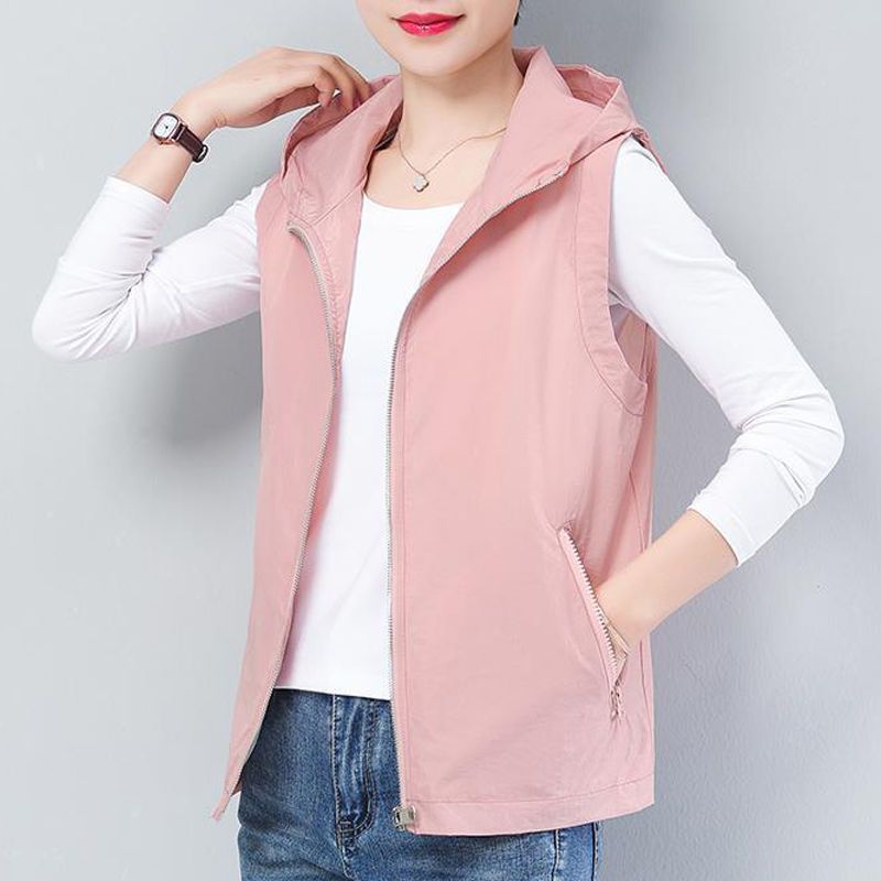 Short Spring and Summer Casual Outer Wear Spring and Autumn Vest Women's Hooded Versatile Waistcoat Vest
