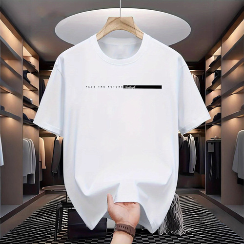 Men's Pure Cotton Casual Loose Fit Large Letter Print Crew Neck Short Sleeve T-Shirt Top Streetwear Suitable For Both Men And Women
